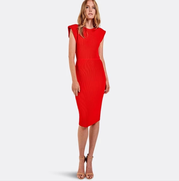 Padded shoulder ribbed dress bodycon Bergdorf Goodman - Picture 2 of 7